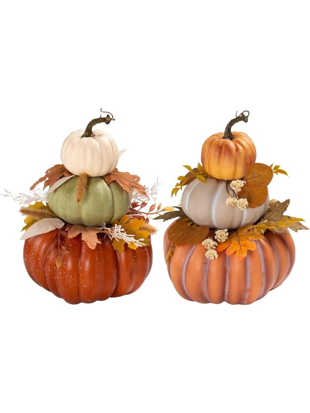 2Pack Stacked Pumpkin Tower Decor Coffee & Orange‑Red Hard Foam Artificial